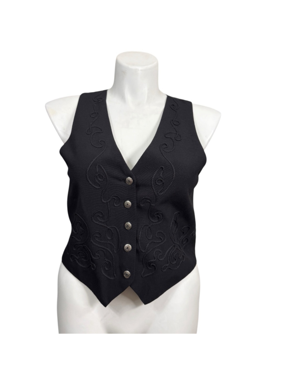 Vintage A.K.F. New York Black Embroidered Western Vest Made in‎ USA